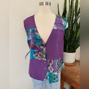 Vintage Patchwork‎ Vest Top Size 22 80s Rayon Blend